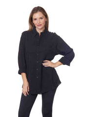 Tianello - Crinkle Cotton - Men's "Big Shirt" / "Boyfriend" Shirt-Black