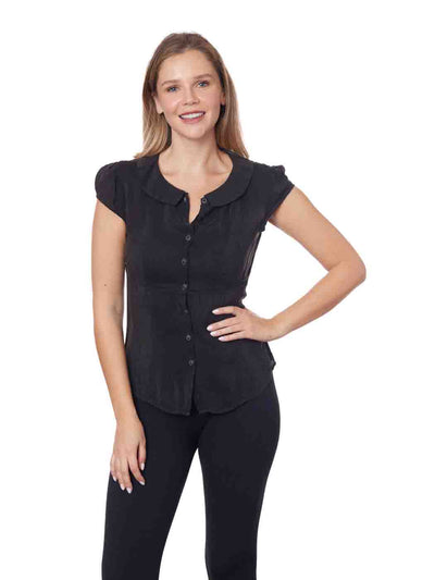 Tianello  - Sueded CUPRO Rayon Georgette "Wednesday"  Blouse-Black
