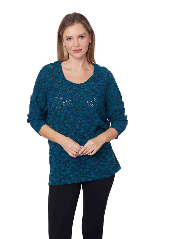 Tianello "Florissa" Knit Jersey "Gaby" Blouse - Midnight Teal