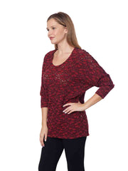 Tianello "Florissa" Knit Jersey "Gaby" Blouse - Pomegranate