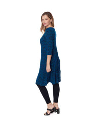 Tianello "Kitori" Knit Jacquard "Ballet" Dress-Midnight Teal