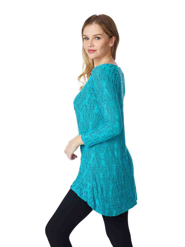 Tianello "Ukiah" Jacquard Knit Jersey "Nao" Tunic-Glass Blue