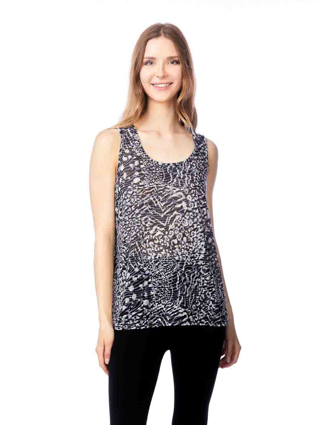 Tianello "Zephora" Printed Knit "Burnout" Crop Tank-Wash