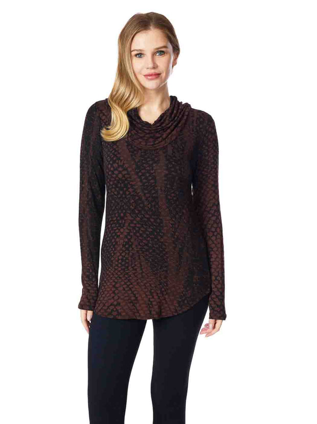Tianello "Coquil" French Knit LS "Koi Cowl" Tunic-Expresso