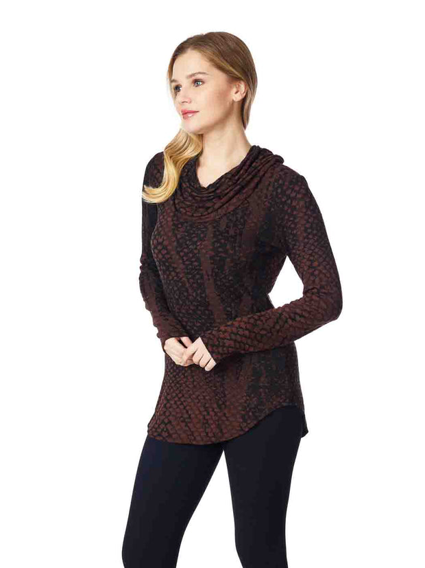 Tianello "Coquil" French Knit LS "Koi Cowl" Tunic-Expresso