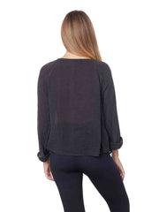 Tianello  Sueded "Cupro" Long Sleeve "Jill" Blouse-Black