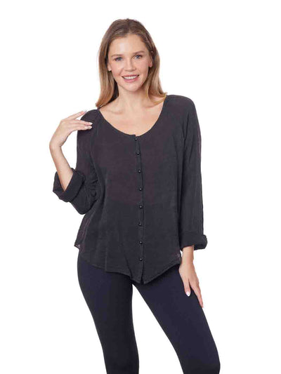 Tianello  Sueded "Cupro" Long Sleeve "Jill" Blouse-Black