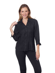 Tianello Linen "Herringbone" "Suzy" Blouse-Black