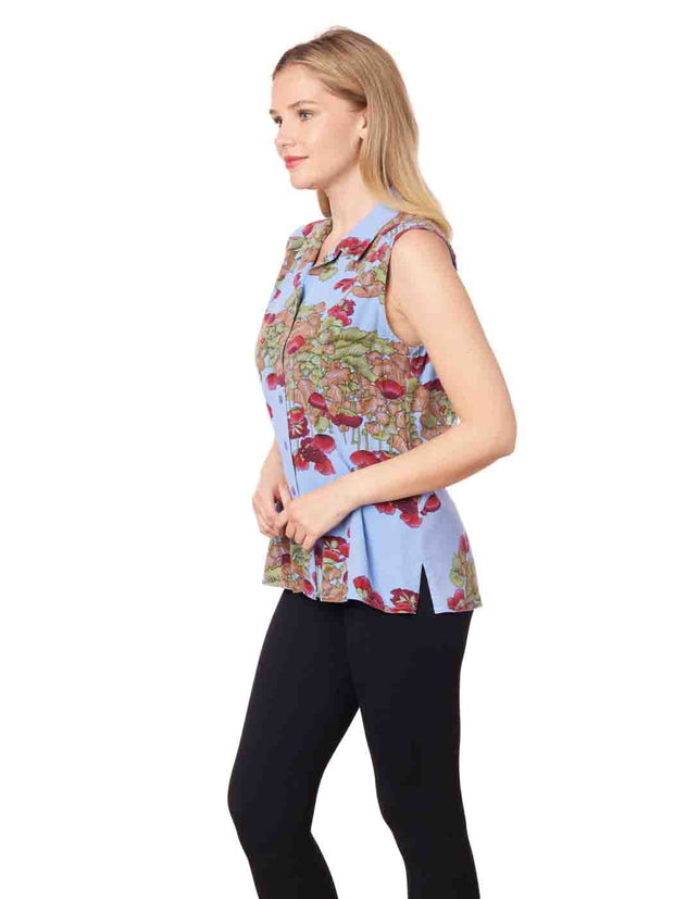 Tianello TENCEL™ printed  "Poppy" Sleeve Less "Monica" Blouse-Periwinkle