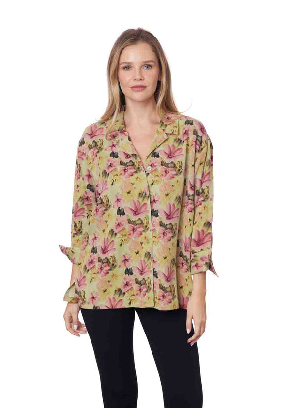 Tianello TENCEL™ "Descanso" Print "Aida" Blouse-Tea Green