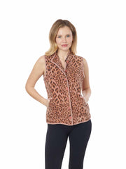 Tianello TENCEL™ "Cheetah" Print -Sleeveless "Oxford" Vest, Lined, & Side Pockets