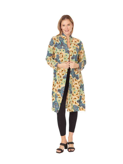 Tianello Plus Sized TENCEL™ "Gran Paisley" Print  "Creek"  Long Duster Jacket
