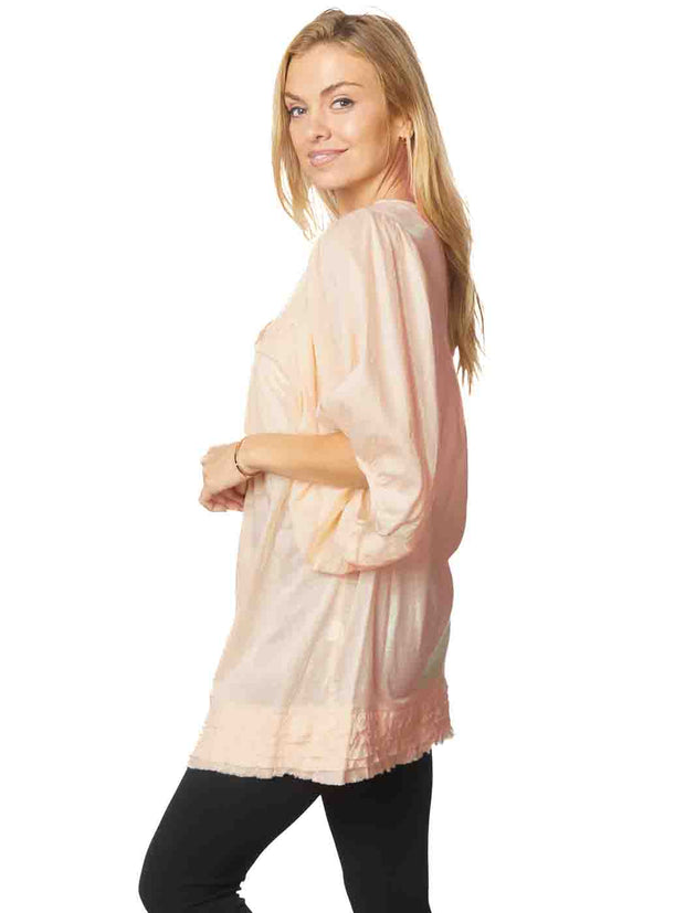 Tianello  Cotton Gauze "Sincere" Blouse-Peach