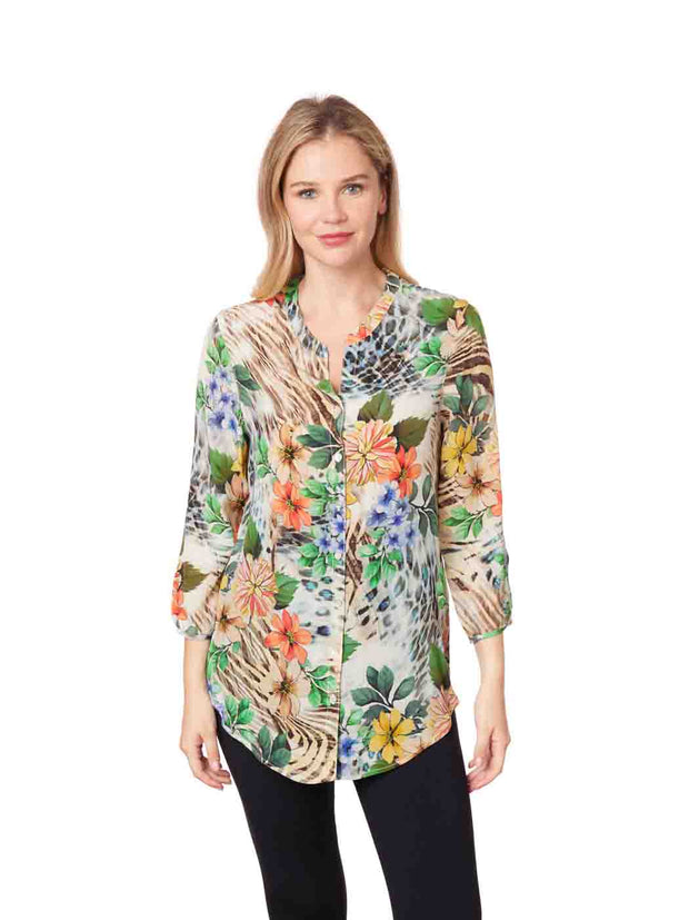 Tianello "ABIGAIL" Print Washable Silk "Bobbie" Blouse-Wash