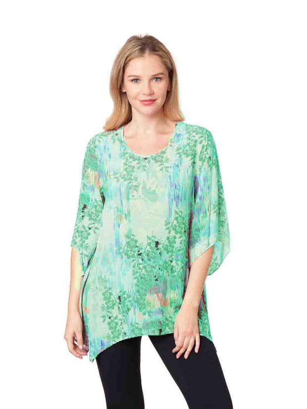 Tianello "Fora Flora" Print 100% Washable Silk "Natalie" Blouse-Pistachio