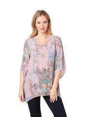 Tianello "Fora Flora" Print 100% Washable Silk "Natalie" Blouse-Rose Pink