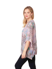 Tianello "Fora Flora" Print 100% Washable Silk "Natalie" Blouse-Rose Pink