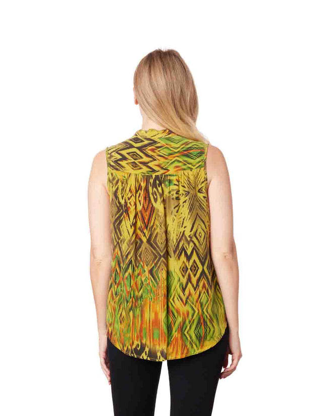 Tianello print "Machu Picchu" 100% Washable Silk "Ming" Sleeveless Blouse