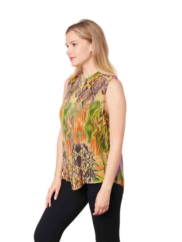 Tianello print "Machu Picchu" 100% Washable Silk "Ming" Sleeveless Blouse