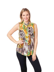 Tianello print "Machu Picchu" 100% Washable Silk "Ming" Sleeveless Blouse-Wash