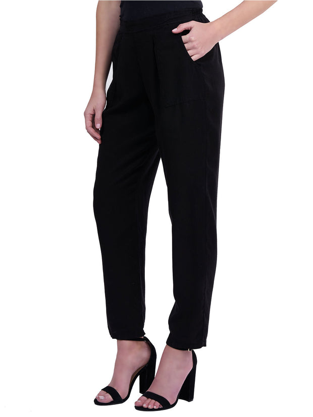 Tianello Tencel “Kathryn” Flat Front - Elastic Back Pants-Black