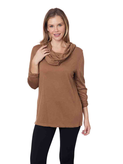 Tianello TENCEL™ "Whisper Knit"  L.S. Cowl Blouse- Nutmeg