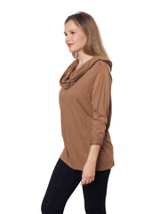 Tianello TENCEL™ "Whisper Knit"  L.S. Cowl Blouse- Nutmeg