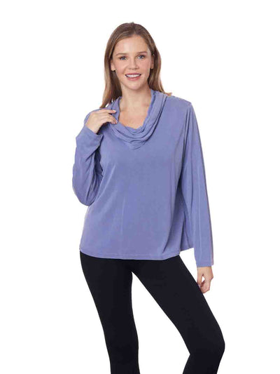 Tianello TENCEL™ "Whisper Knit"  L.S. Cowl Blouse- WedgeWood