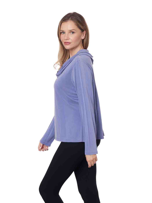 Tianello TENCEL™ "Whisper Knit"  L.S. Cowl Blouse- WedgeWood