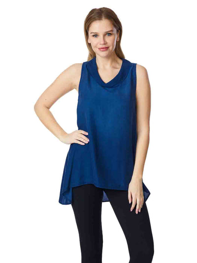 Tianello "Winston" Light Weight Tencel  Denim Chambray "Briata Cowl Neck" Tunic-Cobalt