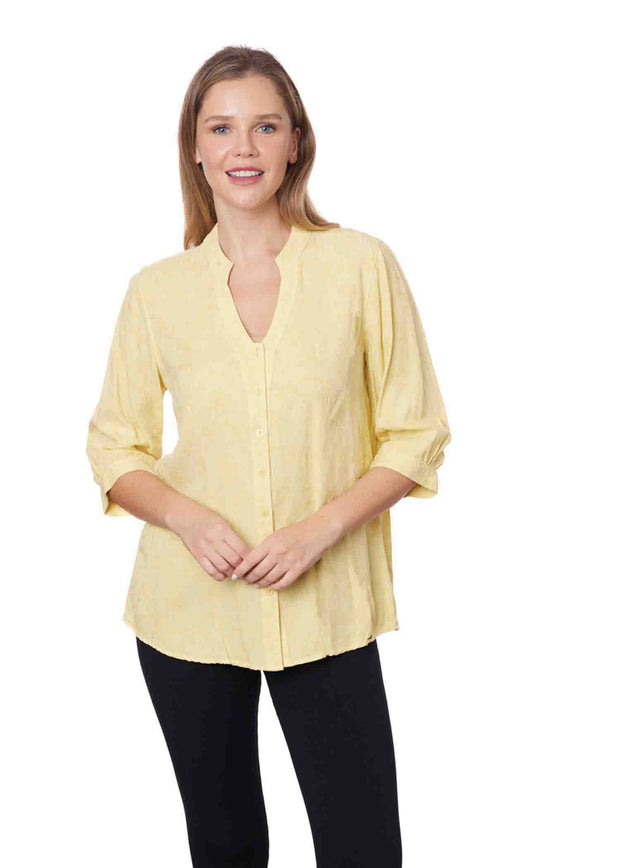 Tianello TENCEL™ Jacquard Garment Dyed "Hali" Blouse-Marigold