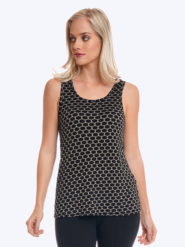 Taupe "Honeycomb" Knit Jacquard Crop Tank-Black