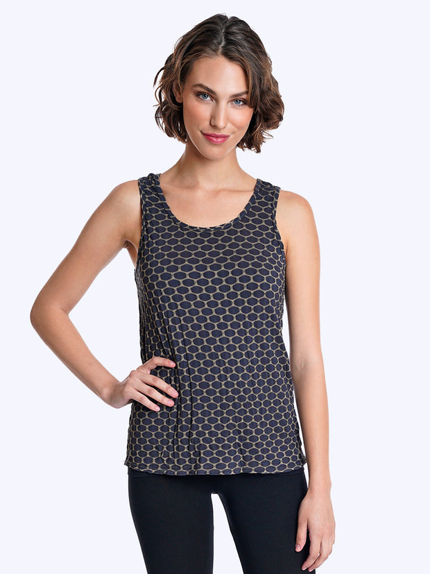 Taupe "Honeycomb" Knit Jacquard Crop Tank-Coal