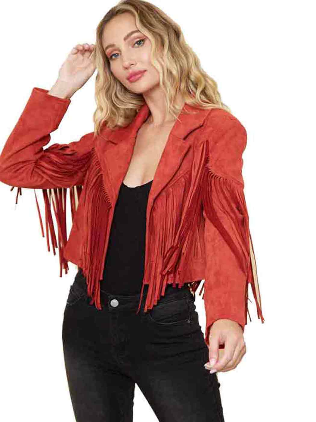Buy Women's Casual Cropped Fringe Tassel Jacket Long Sleeve Lapel Suede  Leather Motor Biker Jackets Top Outwear, Brown, Large at Amazon.in