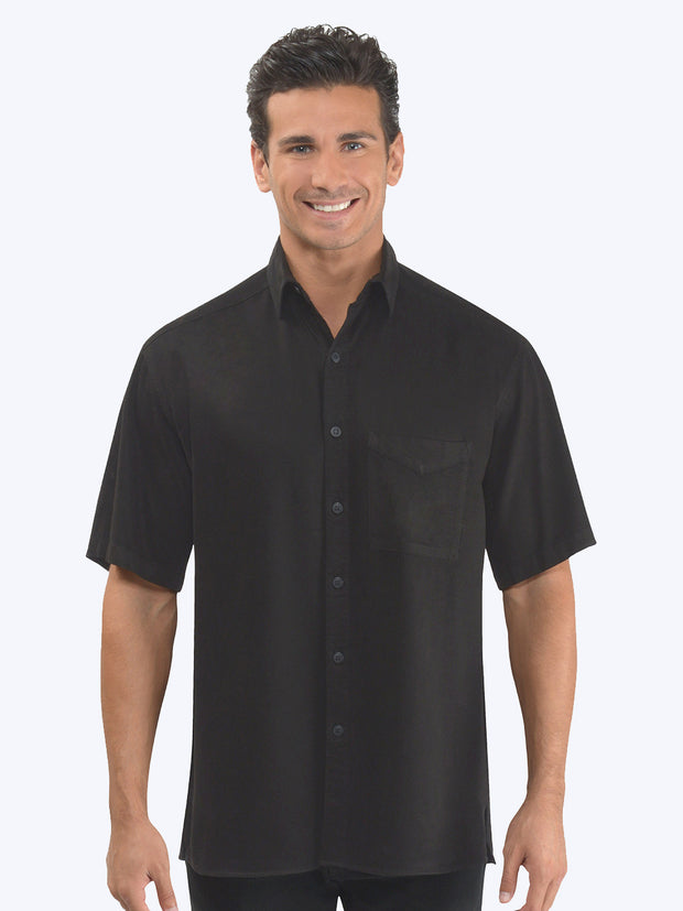 Tianello TENCEL™ Men's  Short Sleeved Camp Shirt-Black