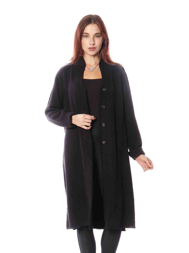 Tianello TENCEL™ "Vine" Cotton Jacquard  "Creek"  Long Duster Jacket-Black