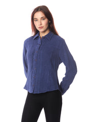 Tianello TENCEL™ "Vine" Cotton Jacquard L.S. "Jean" Jacket with Side Pockets-Cobalt